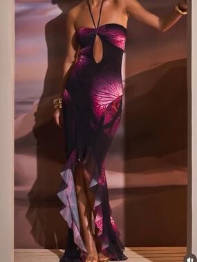 Murci Purple Lily Halter Mermaid Dress